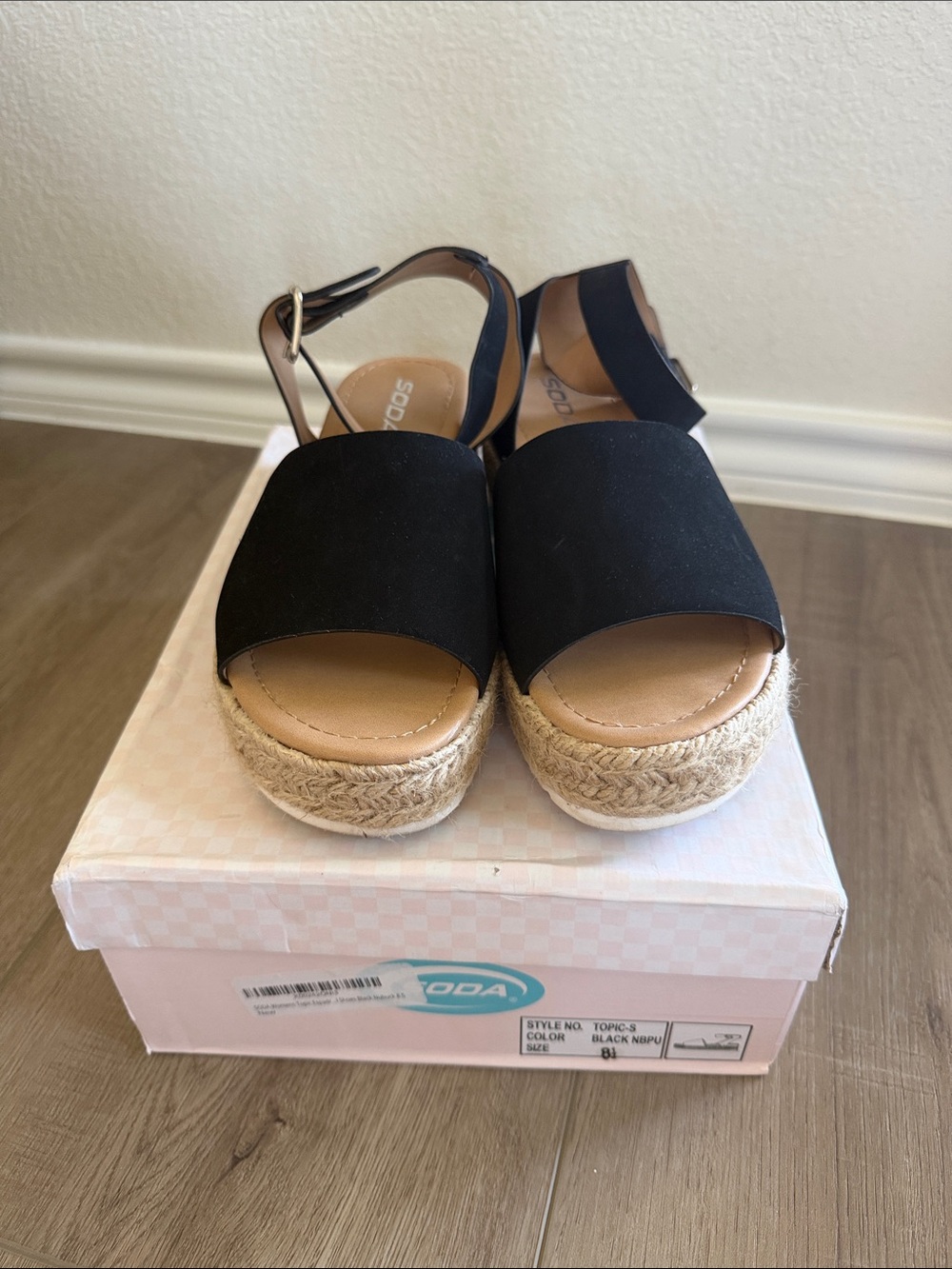 Soda Black Espadrille Platform Wedge Sandals